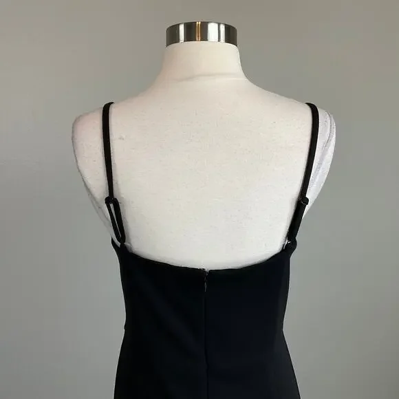 Laundry Black Midi Sheath Ruched Thigh Slit Sleeveless Cocktail Dress Size 16 - Picture 8 of 12